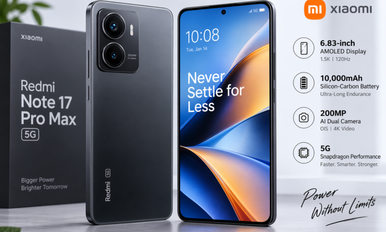 ALT Text: Xiaomi Redmi Note 17 Pro Max 5G front display and rear design